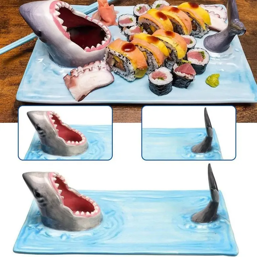 Japanese Internet Celebrity Beach Shark Plate Sushi Seafood Dumpling Dish Dining Table Kitchen Decoration Exquisite Tableware