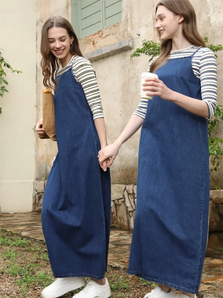 

Basics Casual Denim Dress Woman Loose And Comfortable Straps Adjustable Denim Jumper Dress 2025 Fashion Casual Dress Streetwears