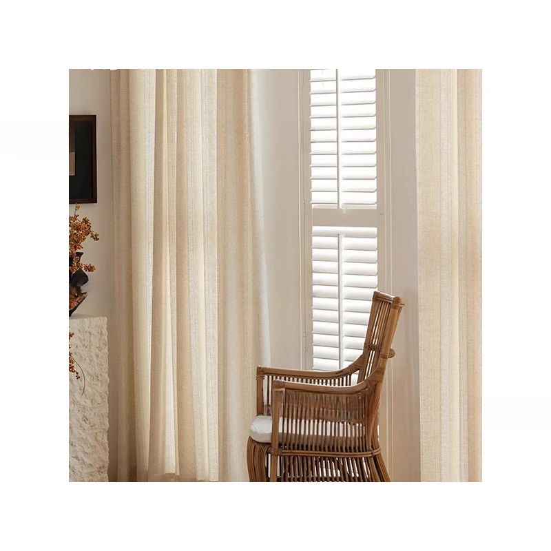 

Japanese-style Linen Vertical Pattern Thick Curtain Tulle Gauze Curtains Advanced Thickening Living Room Balcony Bedroom