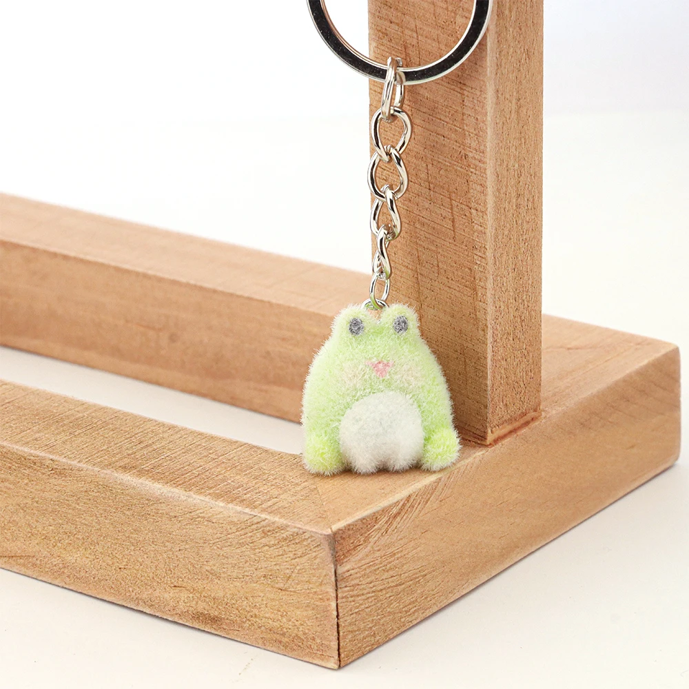 20PCS 3D Resin Flocking Frog Keychain Plush Dolls Pendants for Bags Charms Pants Decoration DIY Handmade Accessories Wholesale