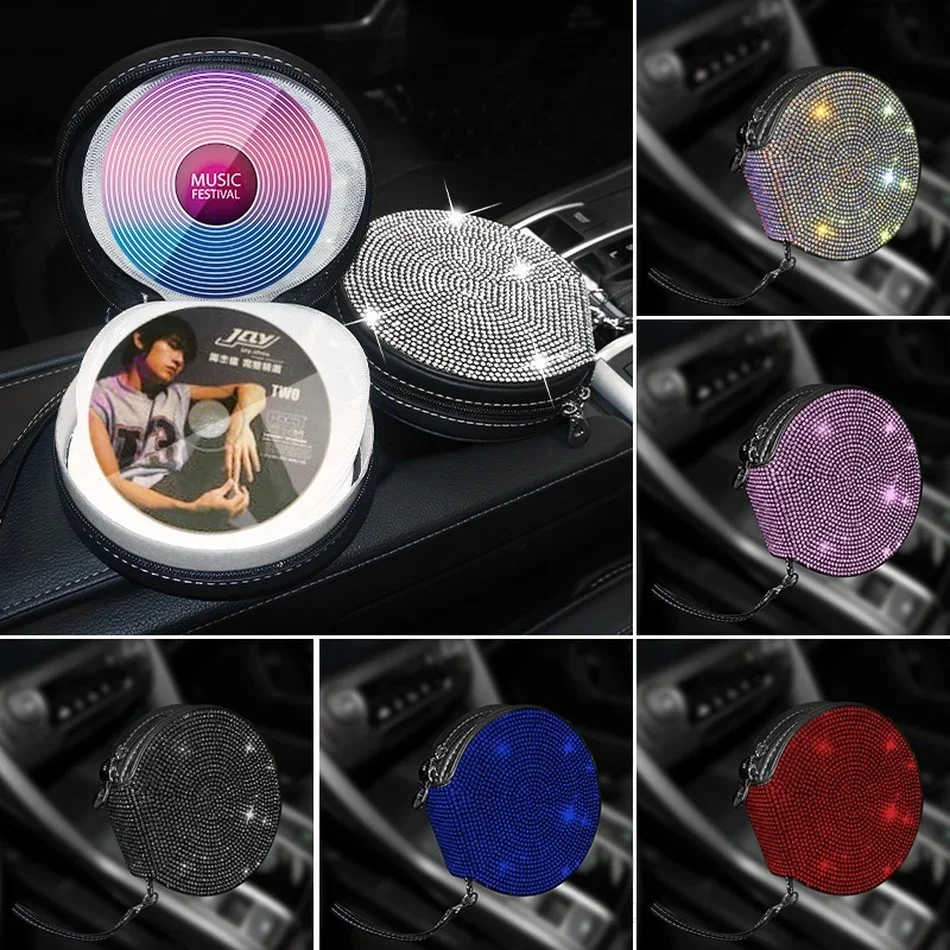 Portable Crystal Car CD Case Holder Oxford Cloth DVD Case Disc Storage Organizer Bag Car Diamond Accessories for Woman