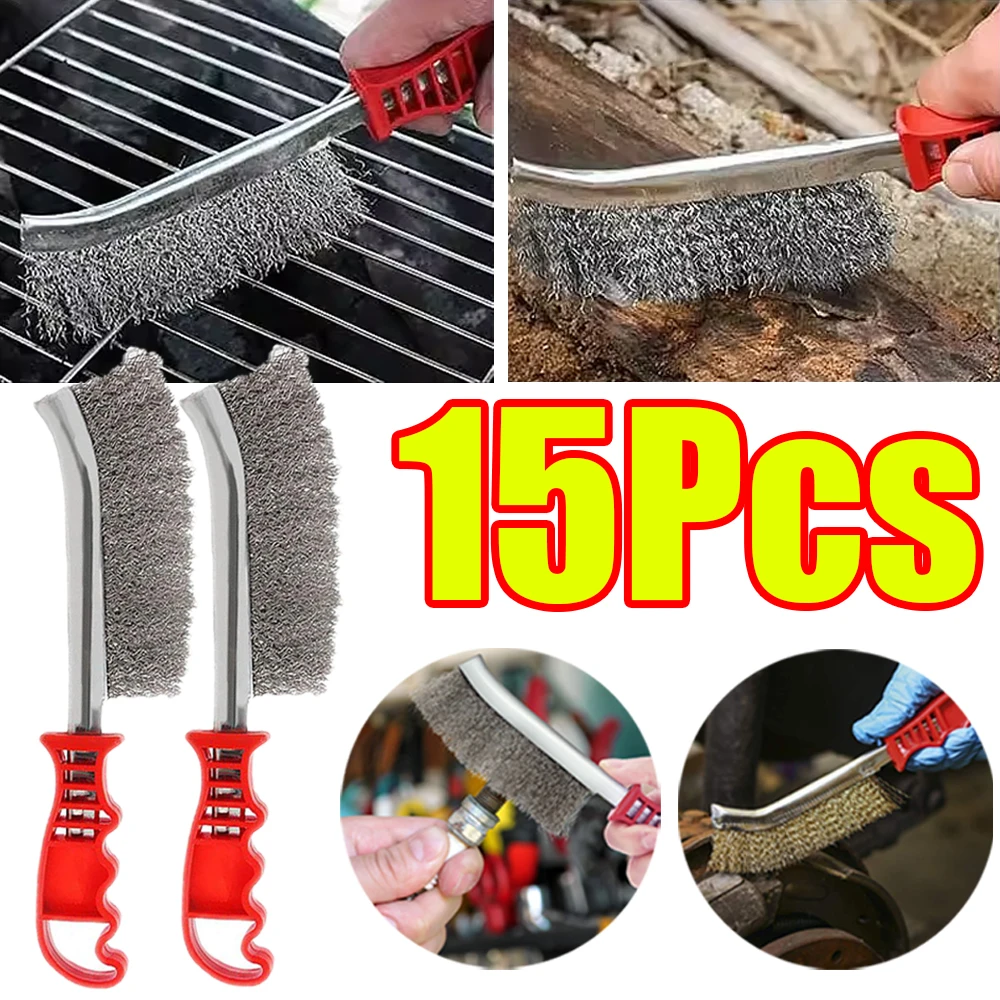 1-15Pcs Stainless Steel Wire Clean Brush BBQ Grill Metal Scrubbing Polishing Brush for Cleaning Barbecue Grilles De-rusting