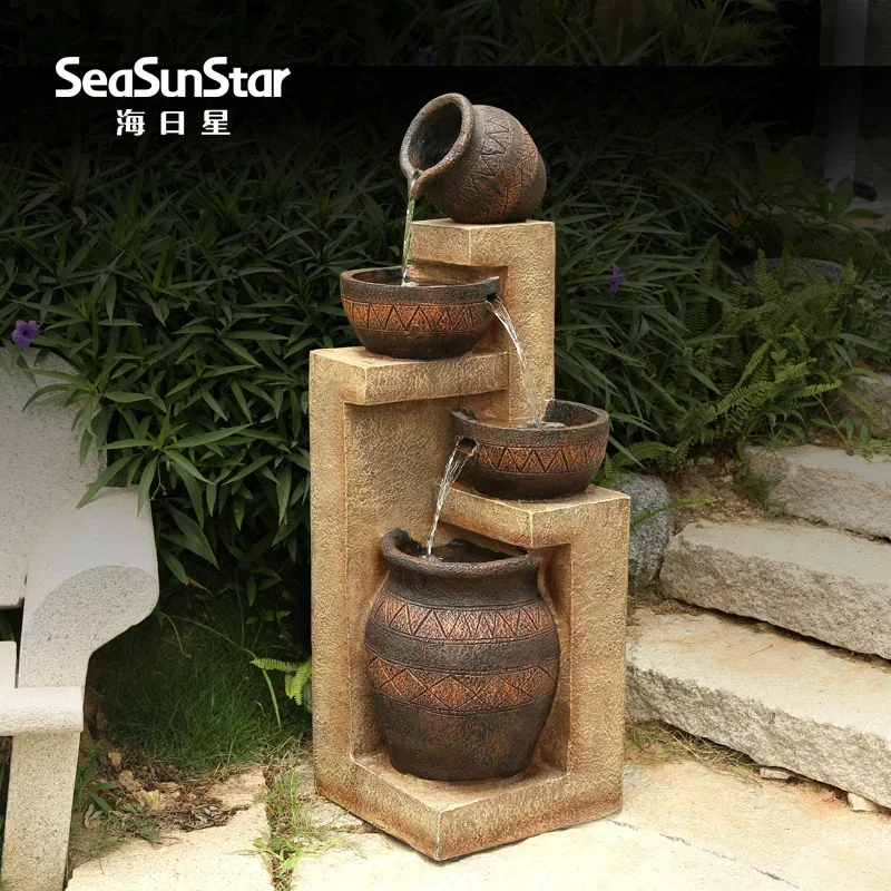 

European-Style Pottery Pot Landing Artificial Mountain and Fountain Fengshui Wheel Fortune Home Decorations and Accessories