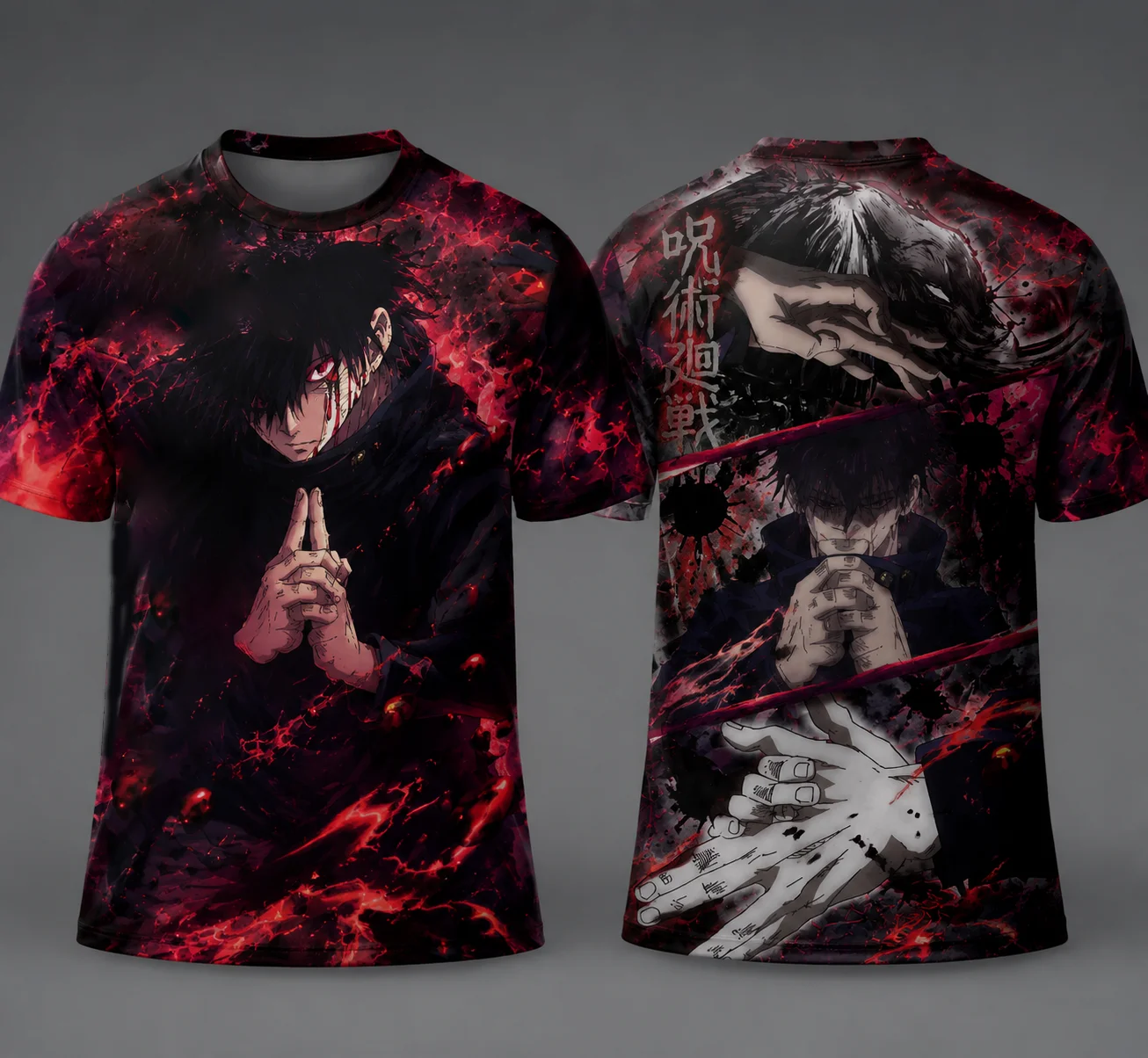 Y2K Men Women Jujutsu Kaisen Megumi Fushiguro 3D Full Print T Shirt, Anime Double Sided Short Sleeve Tee Streetwear Casual Top