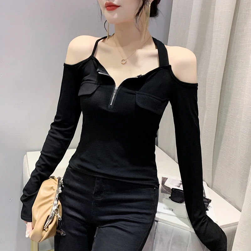 New Korean Fashion Casual Mesh See-through Splicing Hot Fix Woman Tshirts Women Sexy Tops Female Ladies Slim Clothes Py6290