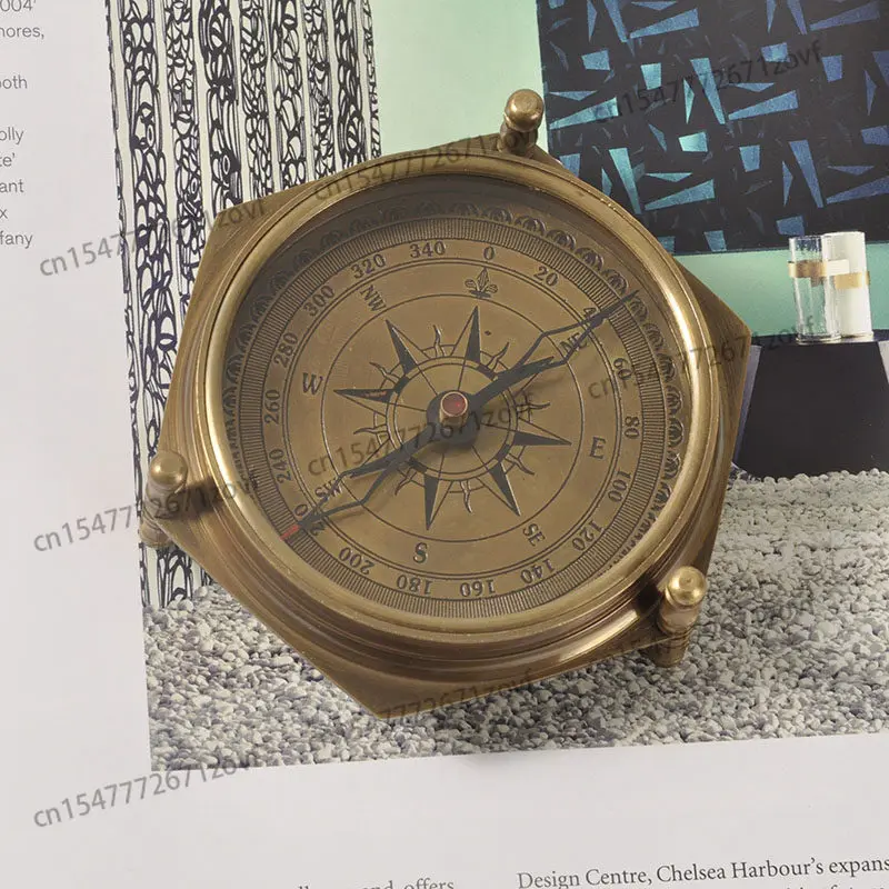 Imported brass pure copper compass car compass European retro nostalgic model room study decoration soft ornament