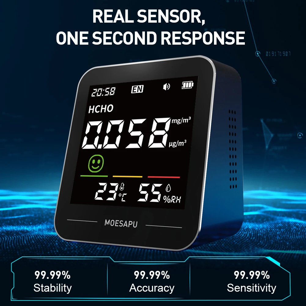 Bosean Air quality Monitor PM2.5 HCHO meter Temperature Humidity Monitor with Real sensors Home Air quality meter