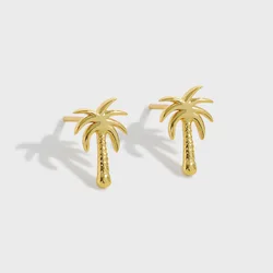 Uniorsj 925 Sterling Silver Piercing Jewelry Small and Exquisite Coconut Palm Tree Stud Earrings for Women