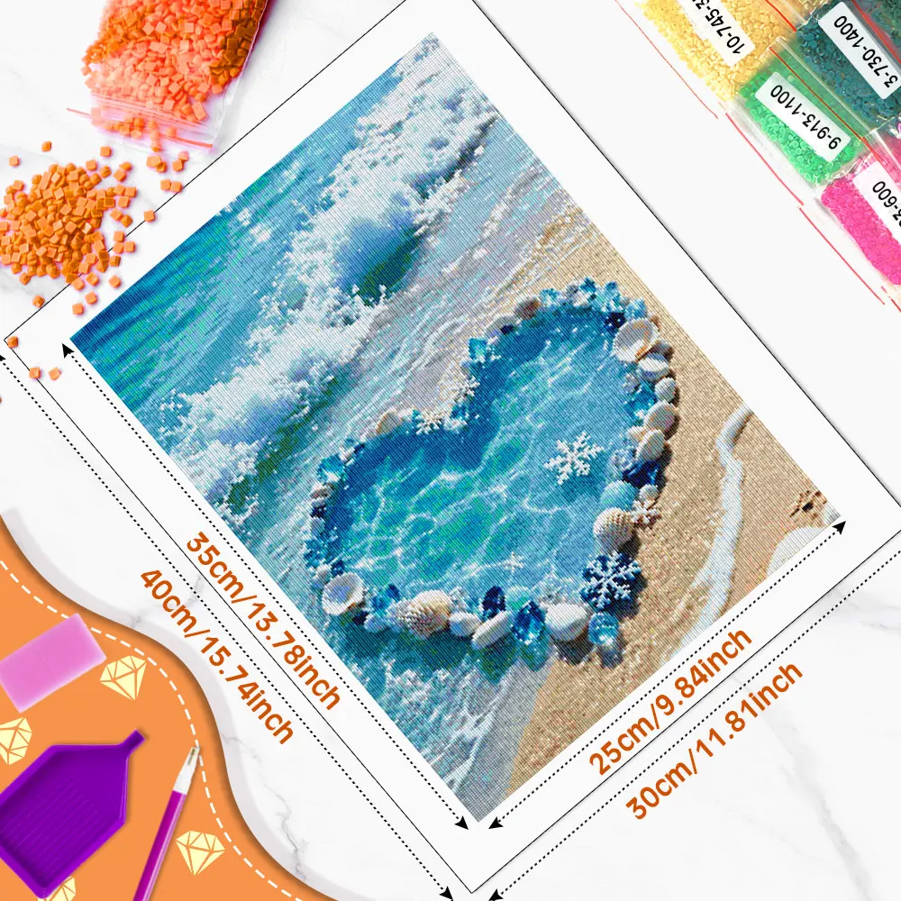 Huacan Full Square Round Diamond Painting Love Shell Beach Diamond Mosaic Landscape Complete Kit Handmade Holiday Gift