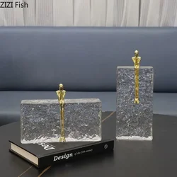 Metal Handicraft Abstract Figure Sculpture Crystal Base Golden Thinker Figures Sculpture Ice Wrinkle Crystal Home Decor