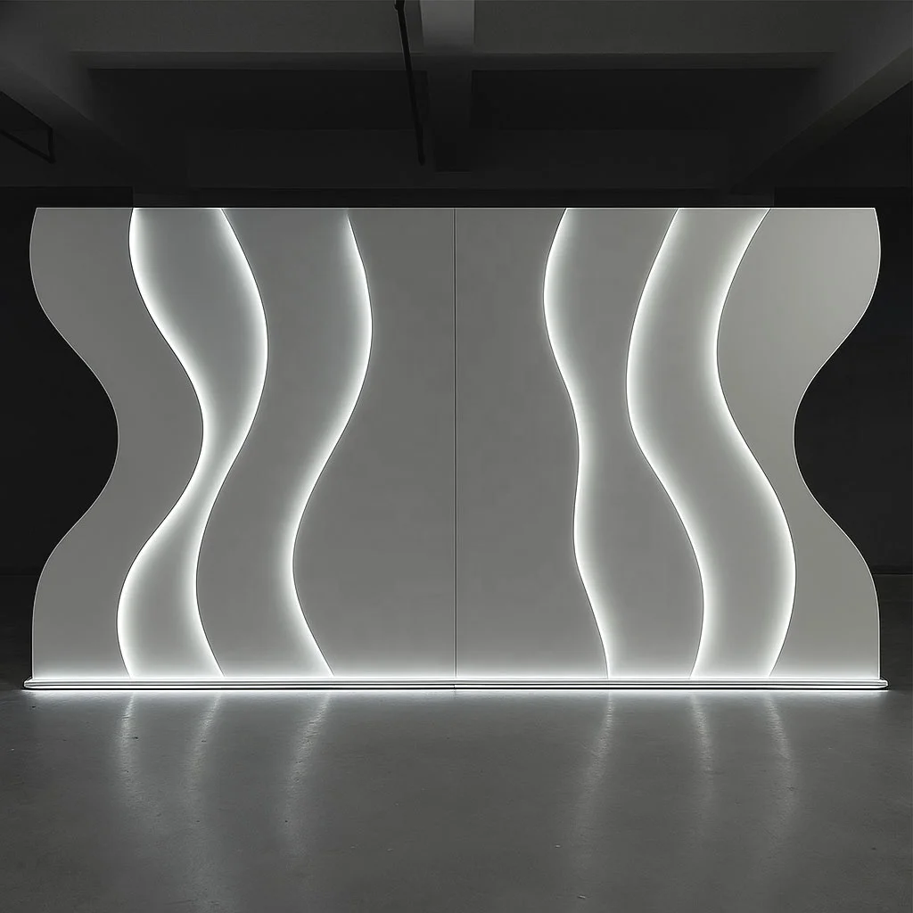 ft-Custom Luxury LED Wedding Backdrop Panel Acrylic Wave Stage Decor with Warm Light for Event & Reception%