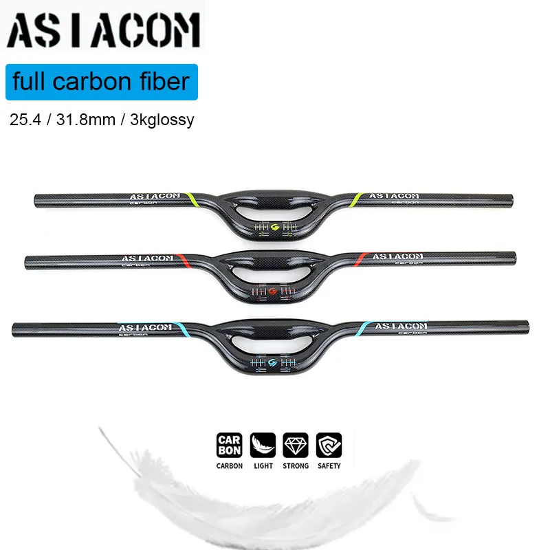 ASIACOM Full Carbon Double Barrel Handlebar 25.4/31.8mm Flat Swallow Riser Bar For MTB Folding Bike Lightweight Bicycle Parts