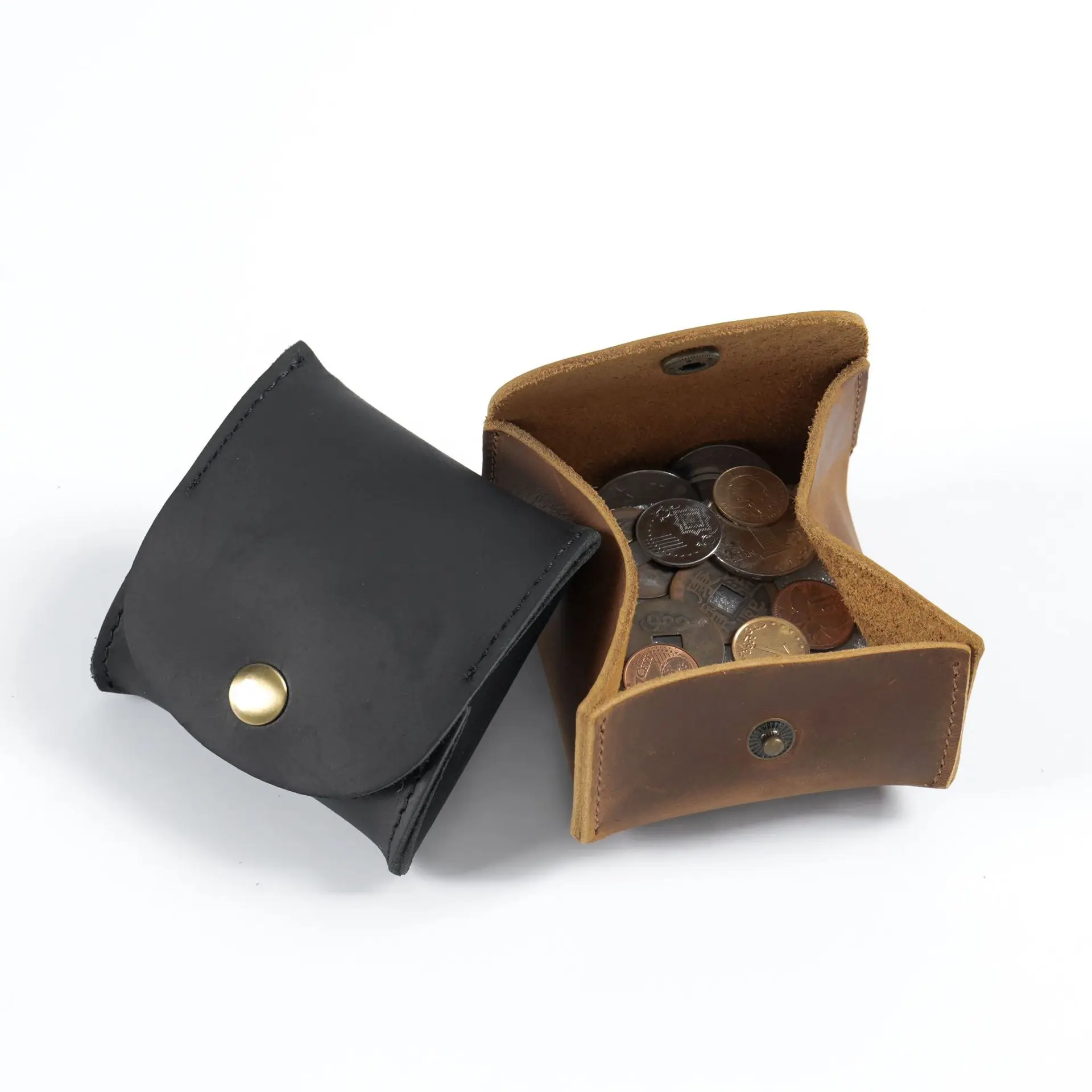 2025 جديد محفظة جلد البقر الصغيرة الإبداعية الرجعية اليدوية حقيبة مفاتيح عملة صغيرة وبطاقة تخزين المال فضفاضة 45