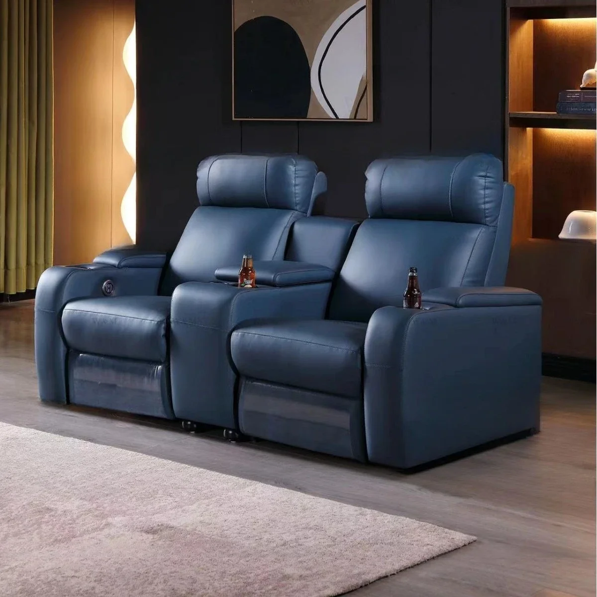 New model, villa audio and video room, leather electric sofa, living room