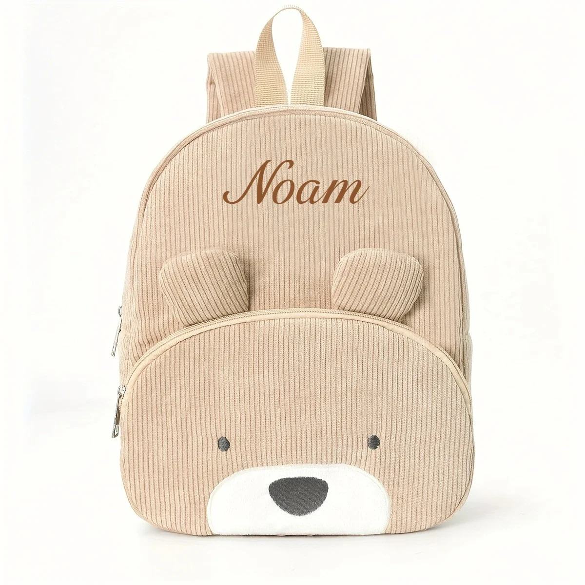 Customized Name Toddler Backpack Cartoon Bear Corduroy Large Capacity Backpack Embroidered Name Backpack Plush Bag