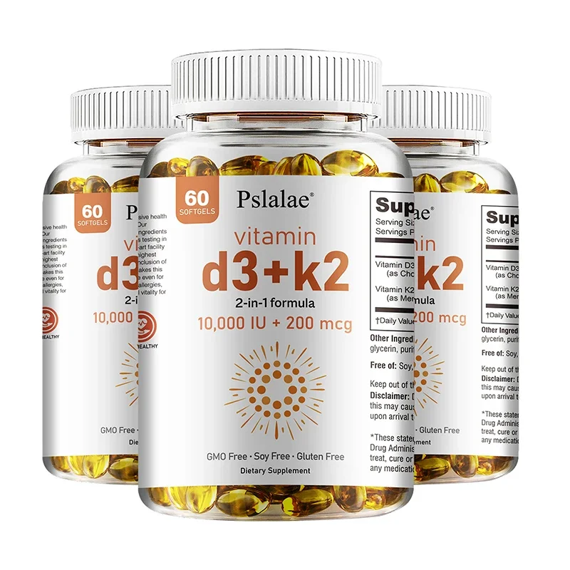 Vitamin D3+K2 Softgels Improves Calcium Metabolism Promotes Bone Health Heart and Immune System Health