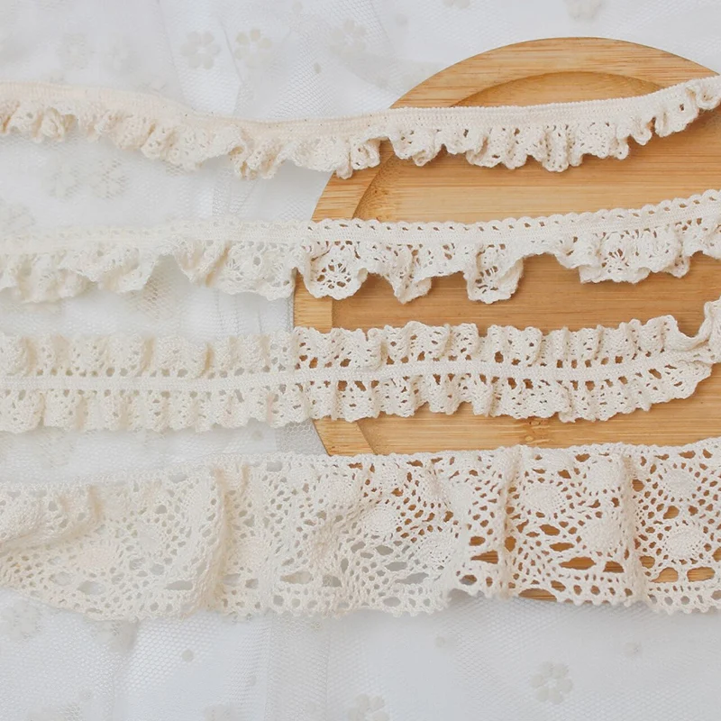 5Yards New 100% Cotton White Beige Elastic Lace Trims High Quality Guipure Embroidery Lace Trim Fabric DIY Sewing  Accessories