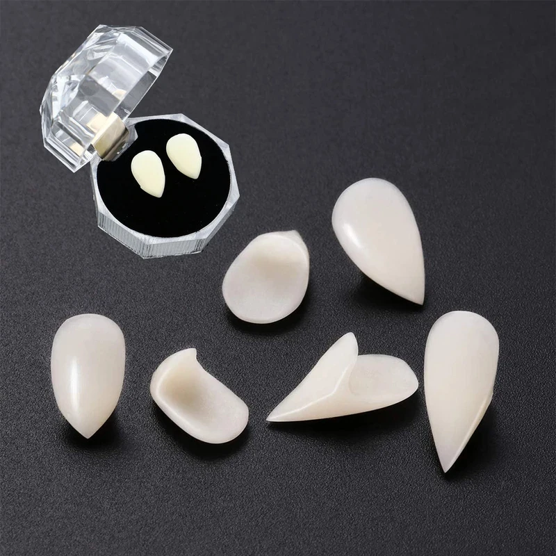 1-4 Stück Vampirzähne Cosplay-Prothesen mit Klebstoff für Halloween-Kostüme, Falsche Zähne, Horror-Party-Dekoration
