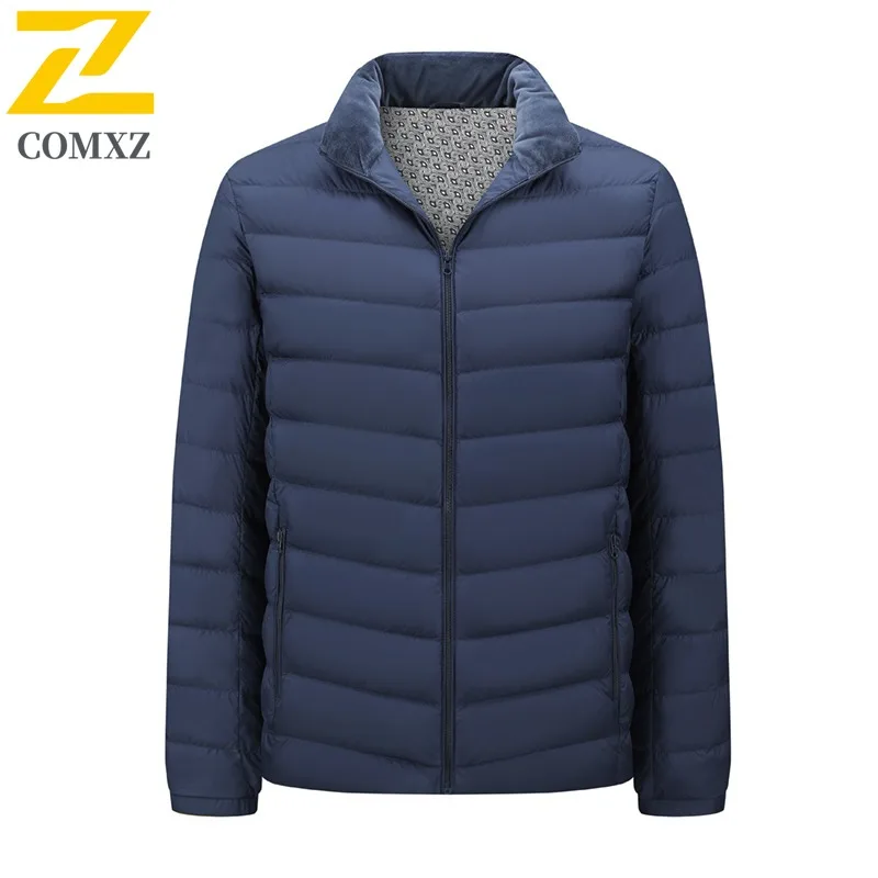 COMXZ Autumn Winter Down Jacket Men Big Size Hooded Thermal Thickened Casual Coat 90% White Duck Down lightweight windbreaker