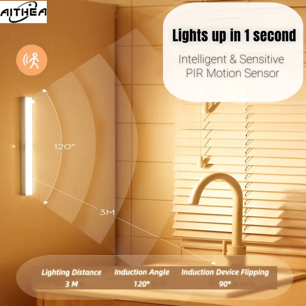 AITHEA Rechargeable Motion Sensor LED Cabinet Light Induction Night Light Portable Bar Lamp for Bedside Wardrobe Closet Aisle image 2