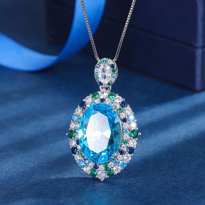 S925 Silver-plated 18K Gold-plated PT950 Platinum Aquamarine Set, Denier-shaped Birthday Gift, Main Stone 13 * 188 * 12