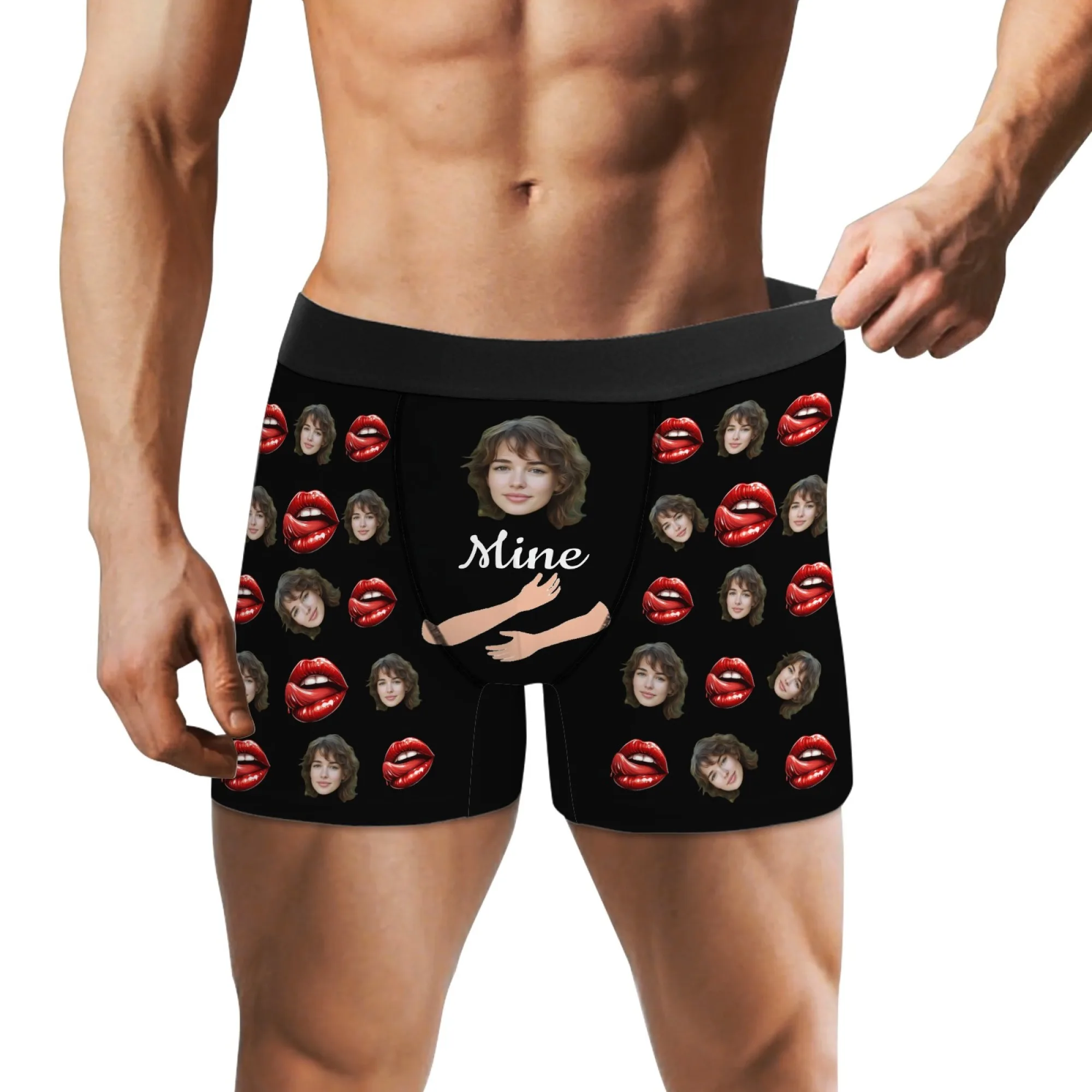 شخصية هدية عيد الحب مخصص الوجه الأسود الرجال سراويل داخلية للرجال أحمر الشفاه اللسان الذراع عناق الوجه نمط طباعة الحلو مثير #3