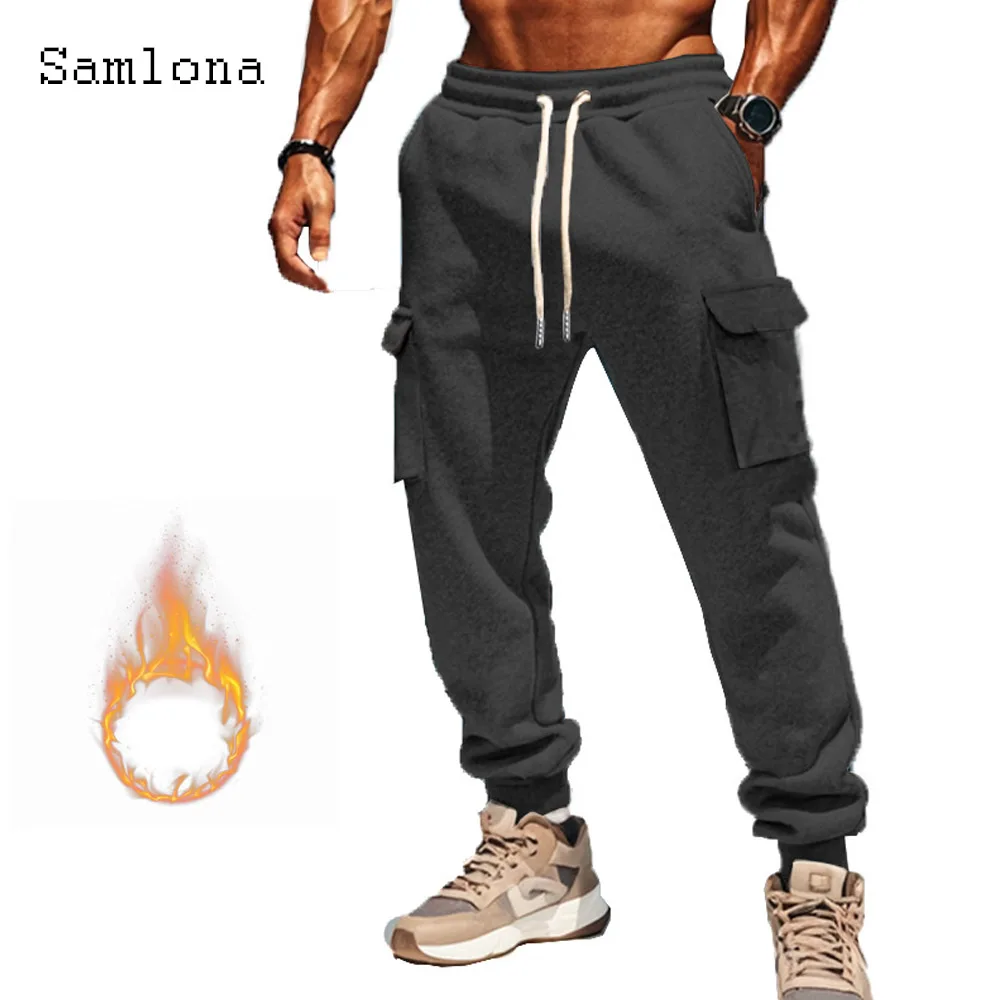 Samlona-Pantalon cargo grande taille pour homme, style européen, mode, longueur de rinçage, fjGray, marine, décontracté, pantalon de survêtement masculin, nouveau