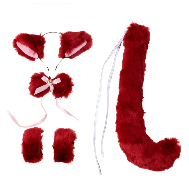 5 Pieces Animal Roleplay Furry Set Ear Headwear Long Fur Wolf Tail Anime Gothic Accessory for Costume Drop shipping