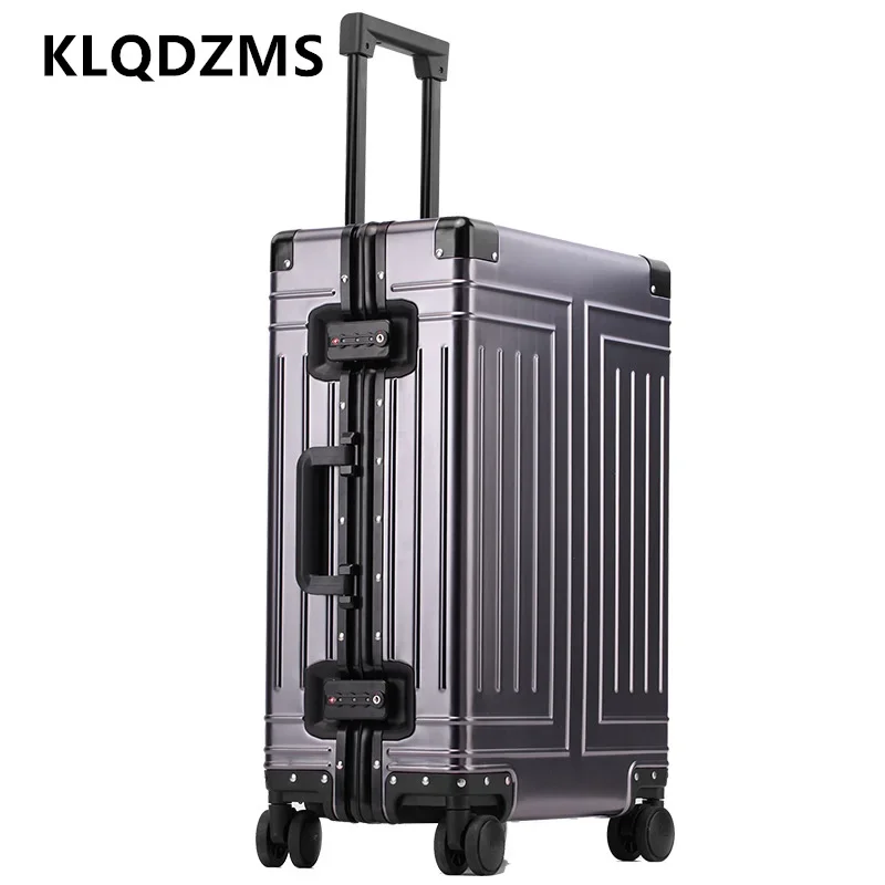 KLQDZMS Luggage on Wheels Full Aluminum Magnesium Alloy Trolley Case Men Boarding Box Women\'s 20\