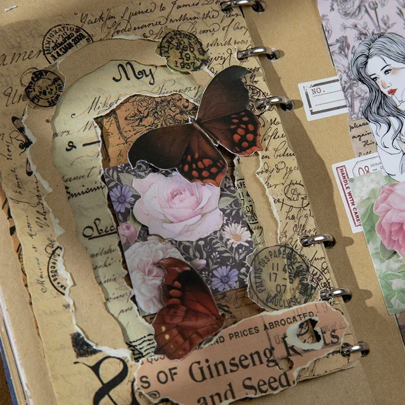 50 pçs bobina florescendo adesivo retro livro flores carta floresta manual material diy scrapbook material escolar de escritório 104*63mm