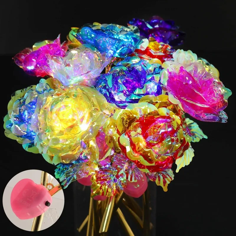 

Валентина Галактика 24K фольги со светодиодной подсветкой сверкающие искусственные хрустальные розы разноцветные подарки для влюбленных Декор ко Дню матери