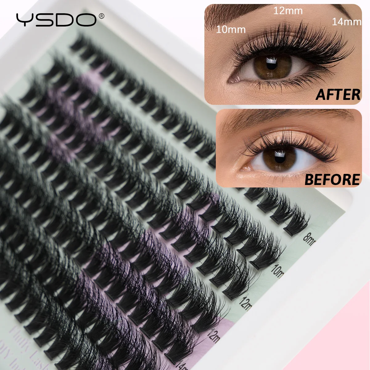 YSDO 10/14 Reihen natürliche Wimpernverlängerung vorgefertigte Volumenfächer einzelne Wimpern Nerz falsche Wimpern Cluster Wimpern Make-up Zilien – Detail 7