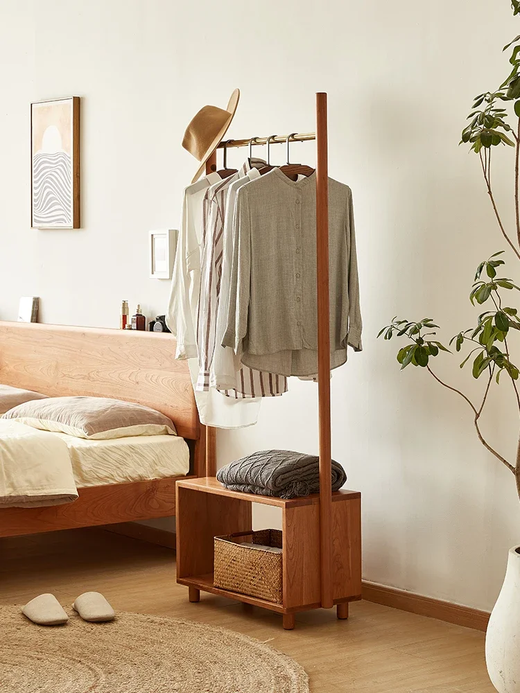 

Solid wood floor coat rack Nordic hanger living room entrance rack living room shoe changing stool