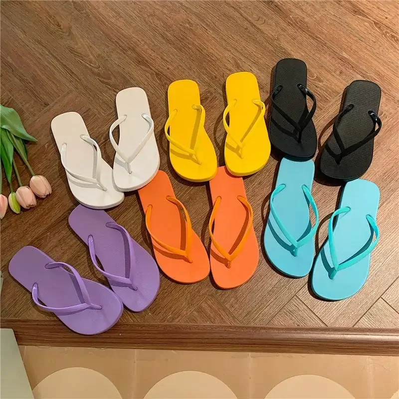

Beach sandals summer women's flip flops cute candy color indoor flat shoes men's beach slippers non-slip soft bottom