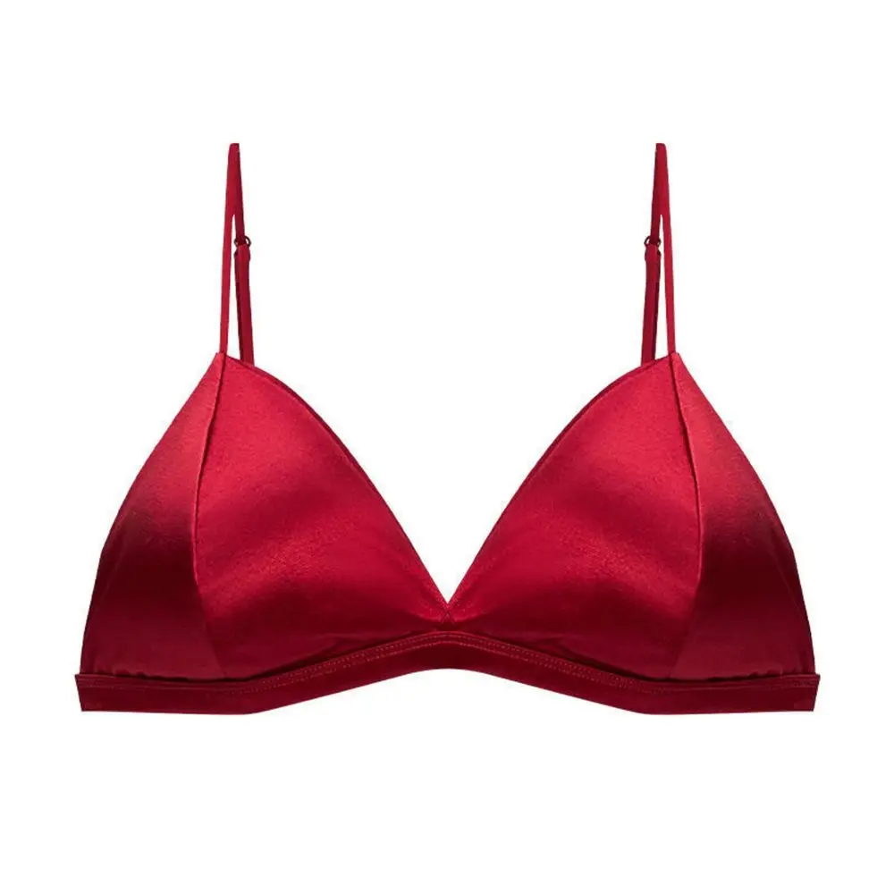 

Anti Sag Thin Tube Top Wrapped Chest Deep V-shape Triangle Cup Satin Bra Beauty Back Women Bras Push Up Bralette