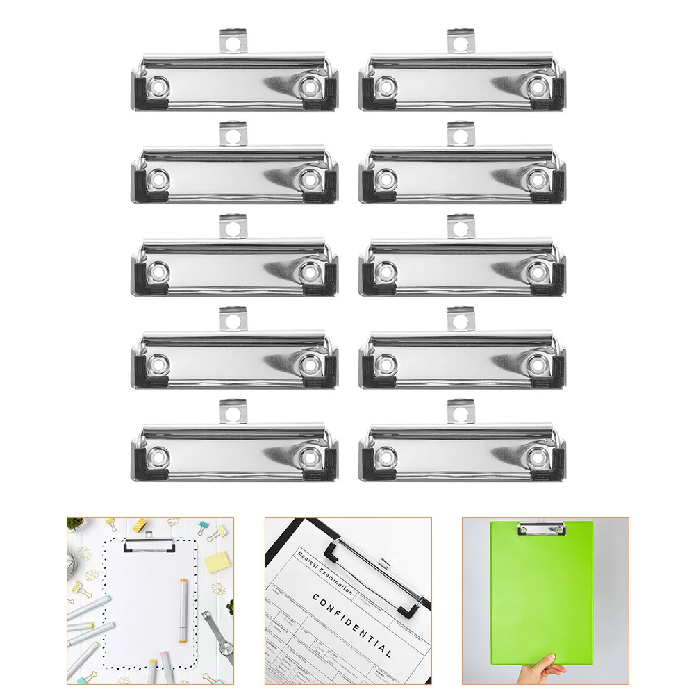 10 Pcs Stationery Plate Holder Index Clips Office Supplies Heavy Duty Clipboard Binder Paper File for School Metal Document