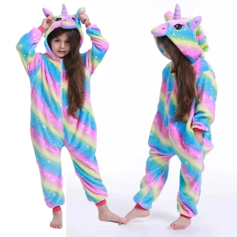 Çocuklar için kışlık pijama çocuk Panda pijama Unicorn Kigurumi oneboys erkek kız battaniye uyuyan Anime Cosplay bebek tulum