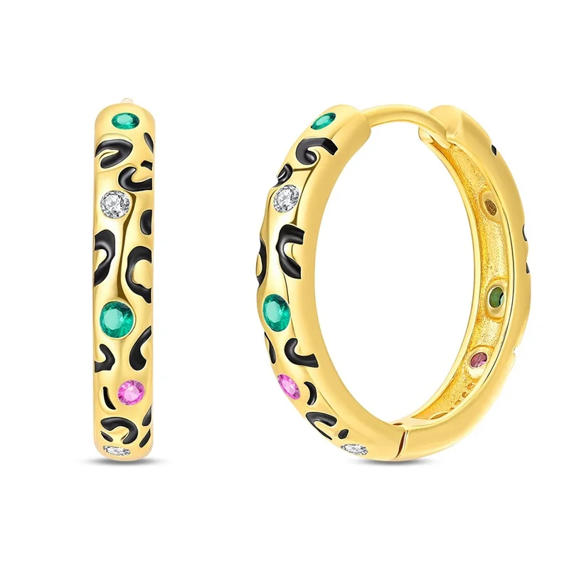 

925 Sterling Silver Colorful Zirconium Gold Leopard Print Women Earring Brilliant Wedding Engagement Star Earring Jewelry Gift