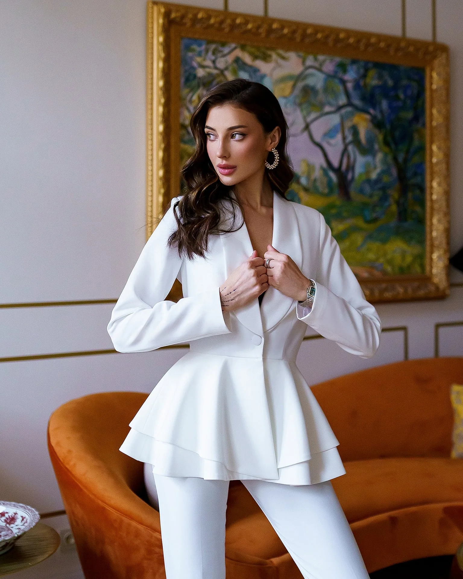 Women's Dresses Suit Gowns Elegant Appliques Shawl Lapel Jacket Coat And Pants For Female Satin 2 Pieces Suit Customized W5281