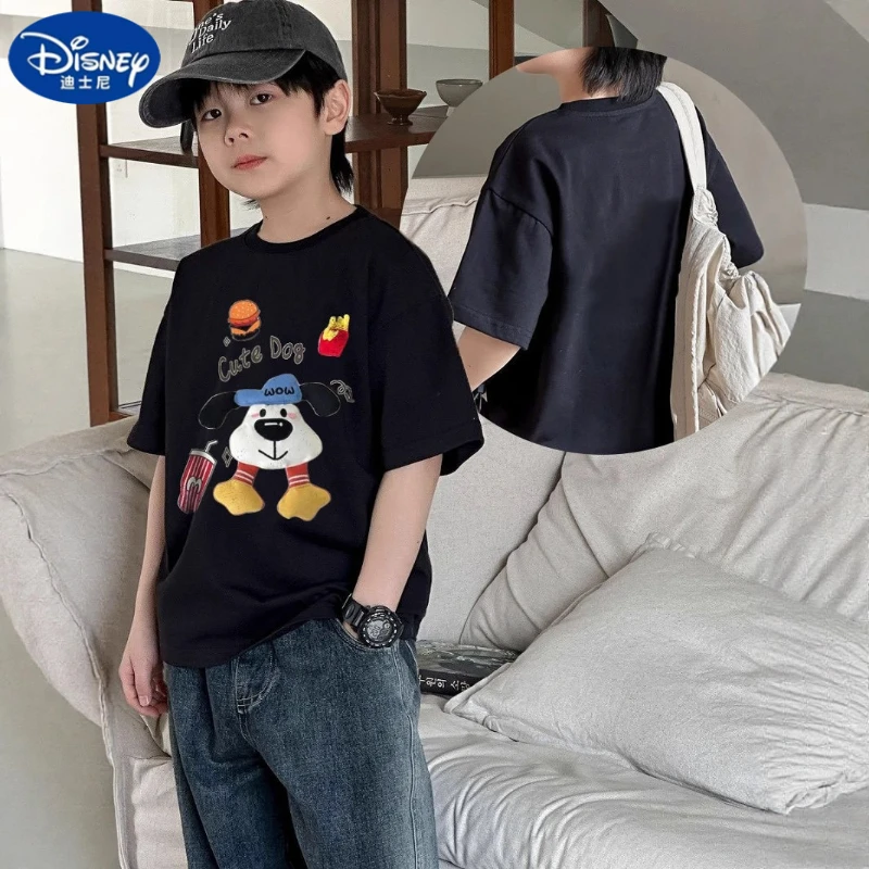 

Disney 2025 New Summer Kids Short-Sleeve T-Shirt - Korean Style, 3D Cartoon Dog, Loose Cotton Top for Boys & Girls