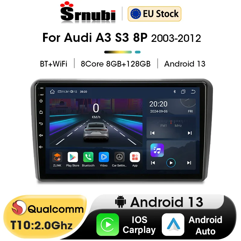 Srnubi Wireless CarPlay Auto Android 2Din Car Radio for Audi A3 S3 8P 2003-2013 Multimedia Player Navigation 4G Head Unit Stereo