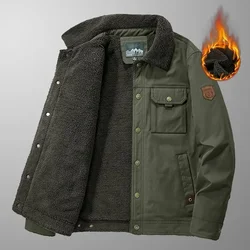 Parka courte doublée de fourrure d'agneau pour hommes, vestes à revers, manteau en peluche épais, froid, hiver