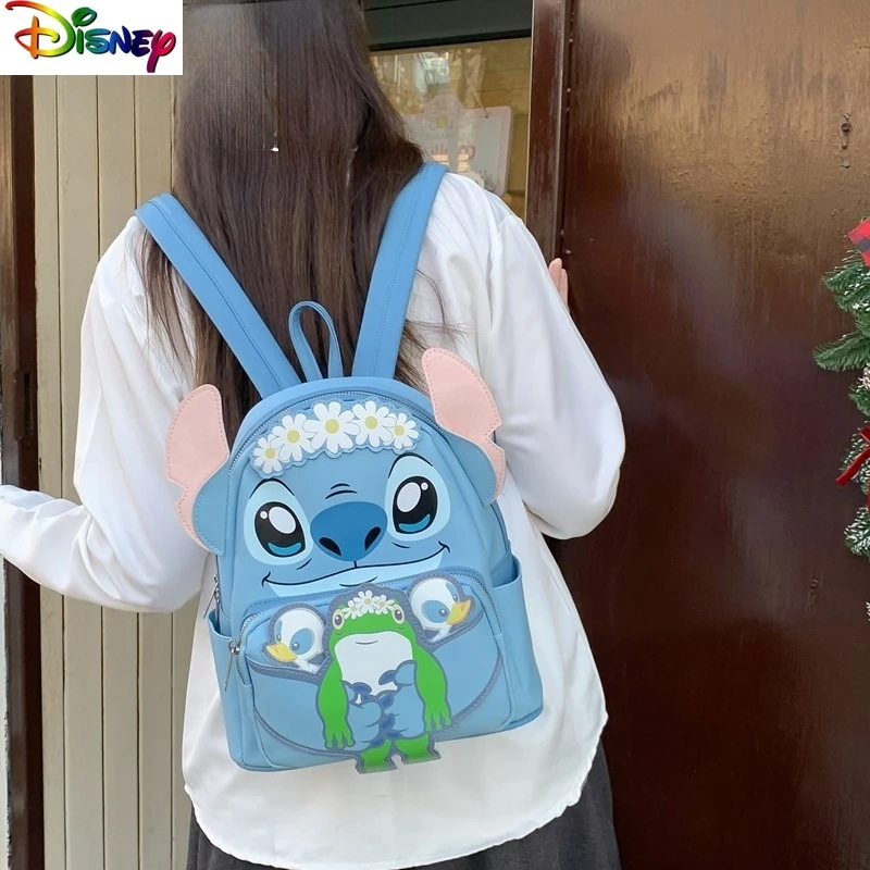 

Disney Fashion High Quality PU Large Capacity Backpack Student Cute Cartoon Stitch Versatile Backpack