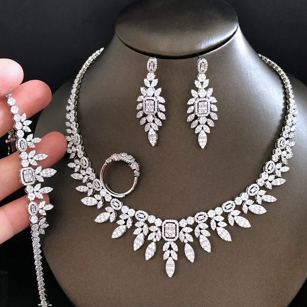 

Soramoore Fashion Cute Shiny 4pcs Necklace Earrings Bracelet Ring Jewelry Set For Women Party Bridal Wedding Gift High Quality