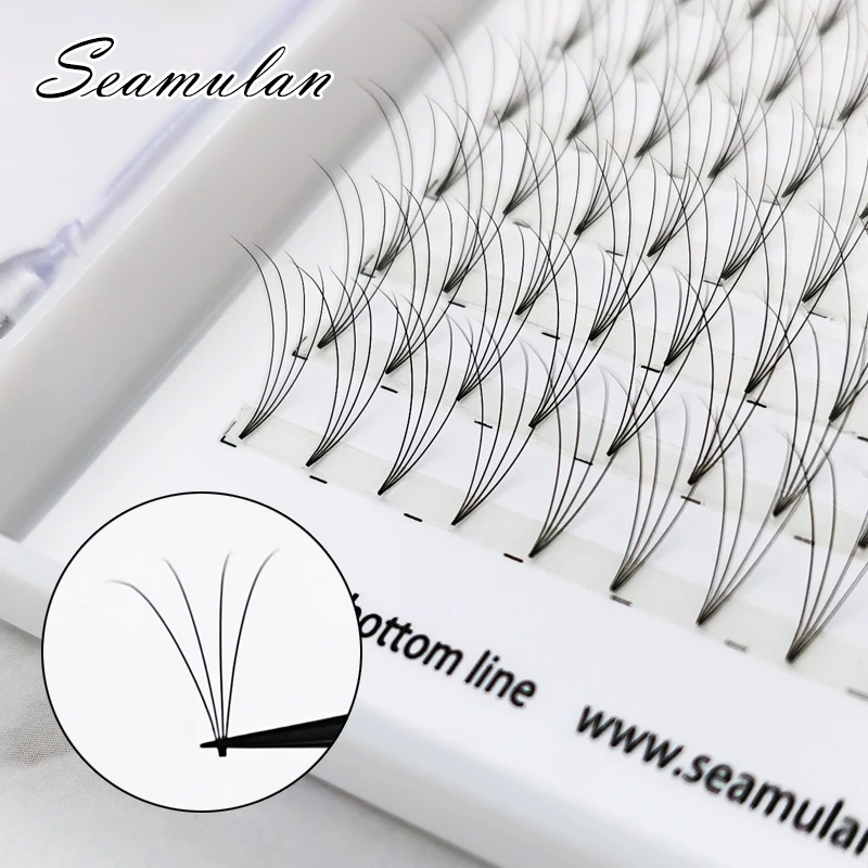 SEAMULAN 120 Fans Premade Volume Fans Short Stem Russian Eyelash Extensions Wide Fans 3D 4D 5D Faux Mink Lashes Wholesale