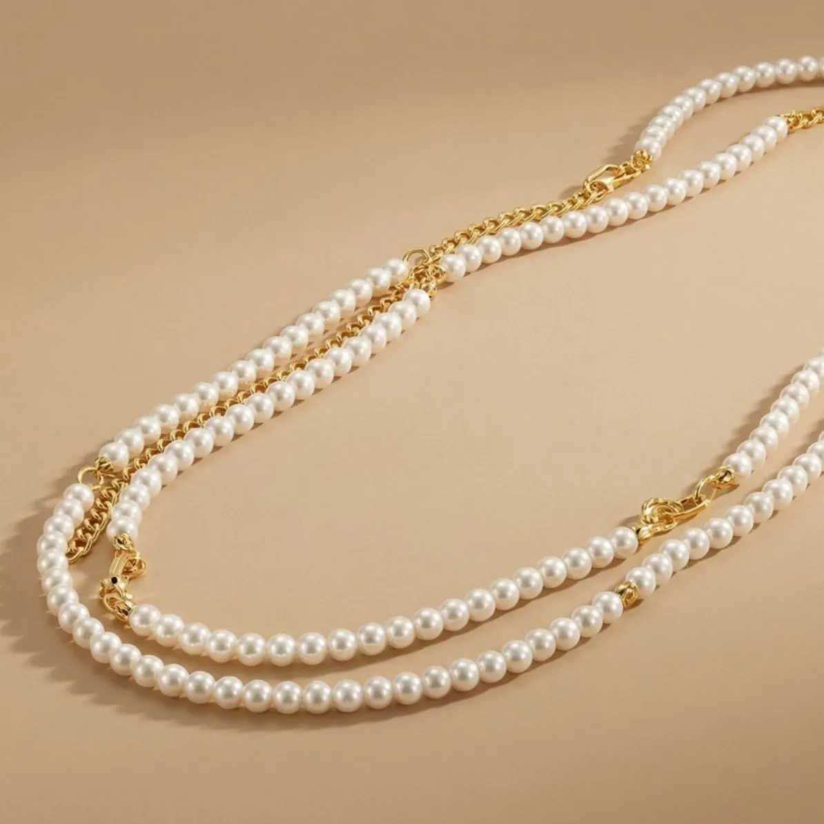 Strictly selected French fashion simple and bright small pearl chain multi-layer long necklace sweater chain
