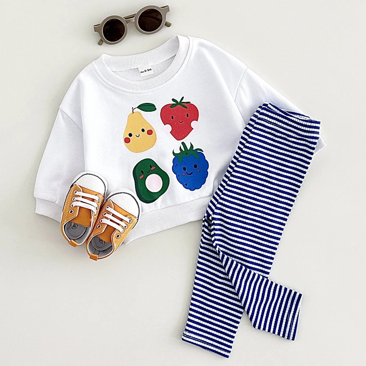 幼児男の子服幼児服セット春秋フルーツプリント長袖トレーナートップ-パンツ子供服-0-3y