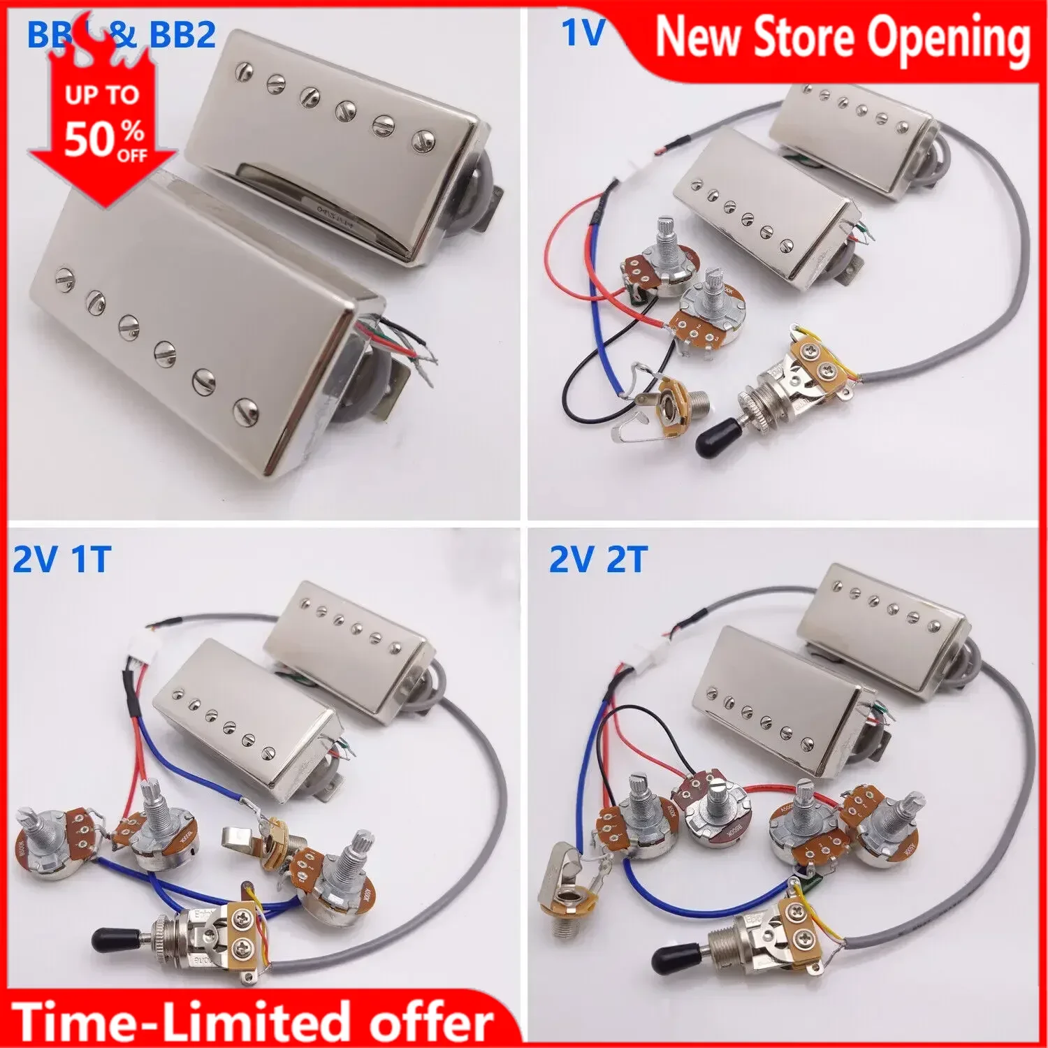 

Alnico V Guitar Humbucker Pickup Chrome BB1&BB2 Series PAF N/B with 4C Wiring Harness for LP Electric Guitar Replacement Parts