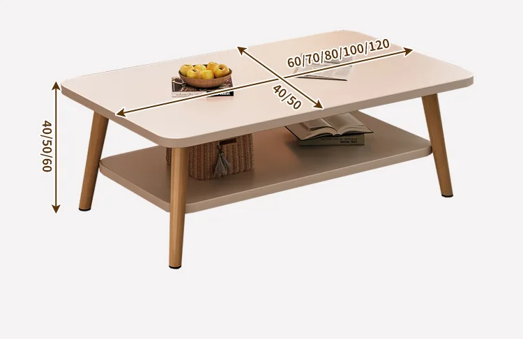 Formwell 80*50cm top 2 tier simple coffee table wood sofa table for Living Room easy assembling solid wood legs image 3