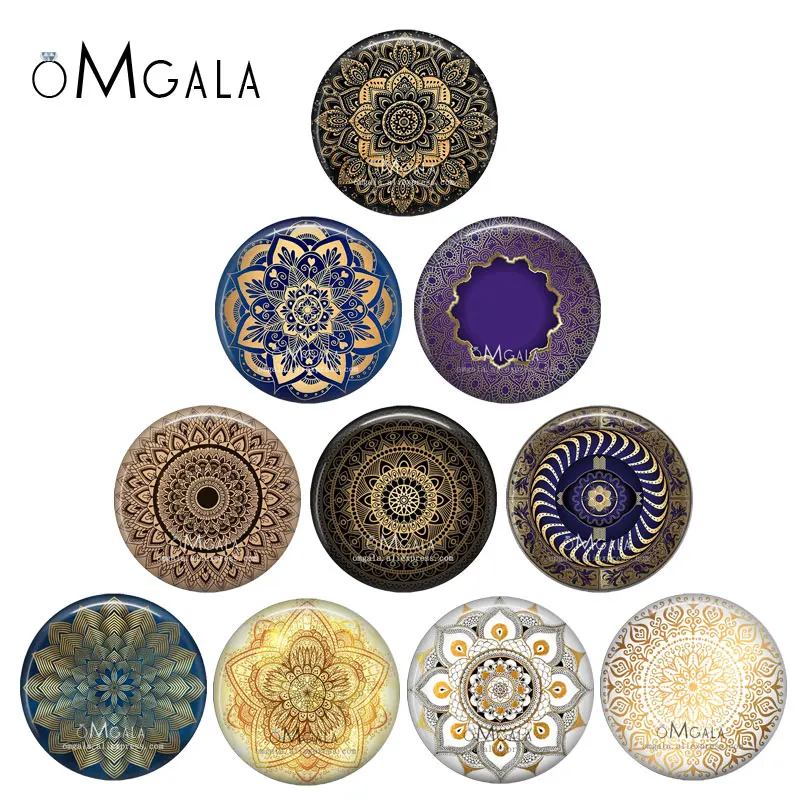 Moda Kolorowe wzory mandali 10szt 12mm/18mm/20mm/25mm Okrągłe zdjęcie szklany kaboszon demo płaski tył Dokonywanie ustaleń